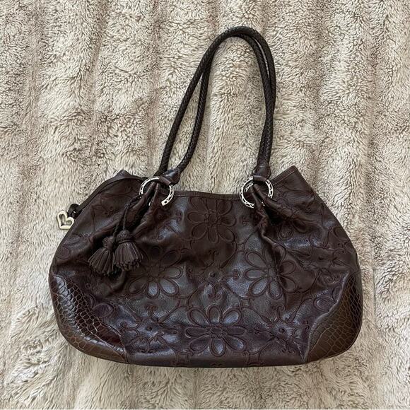 New Brighton Valencia Chocolate Brown Leather Embroidered Shoulder Bag - Picture 1 of 13
